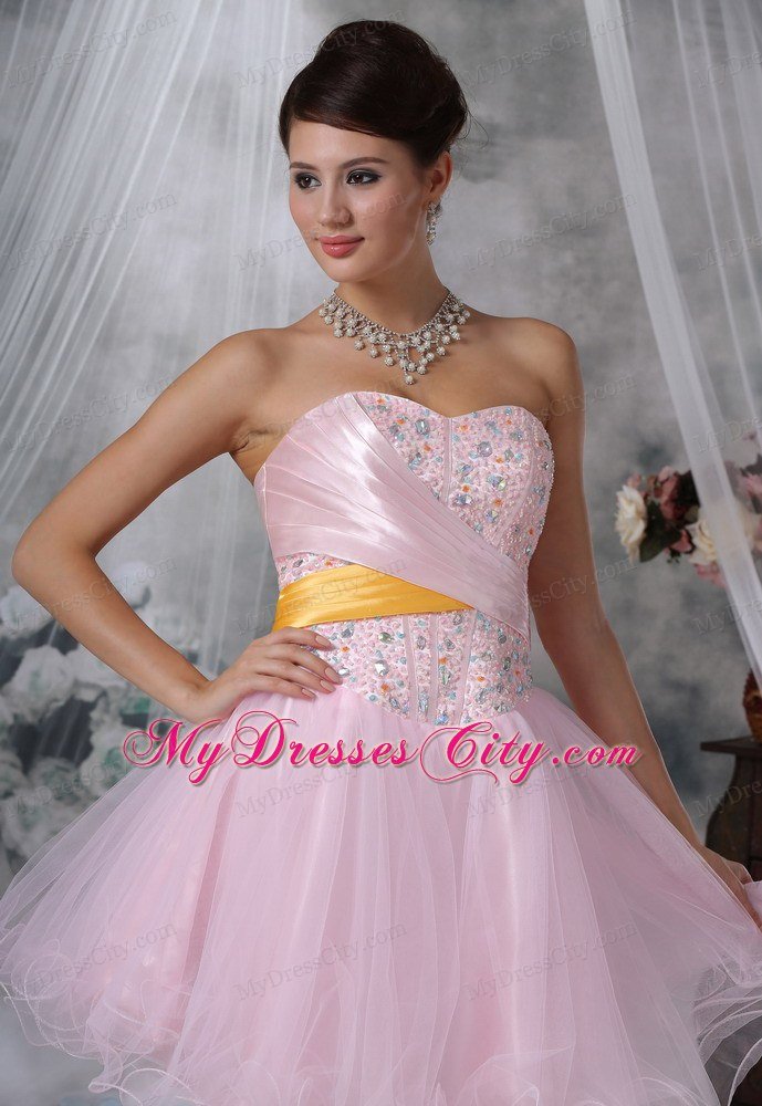 Beaded Decorate Bodice Baby Pink Short Prom Dress For 2013