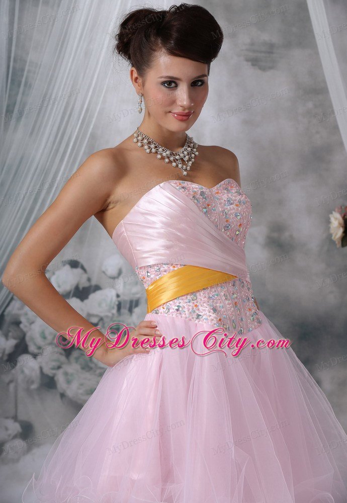 Beaded Decorate Bodice Baby Pink Short Prom Dress For 2013