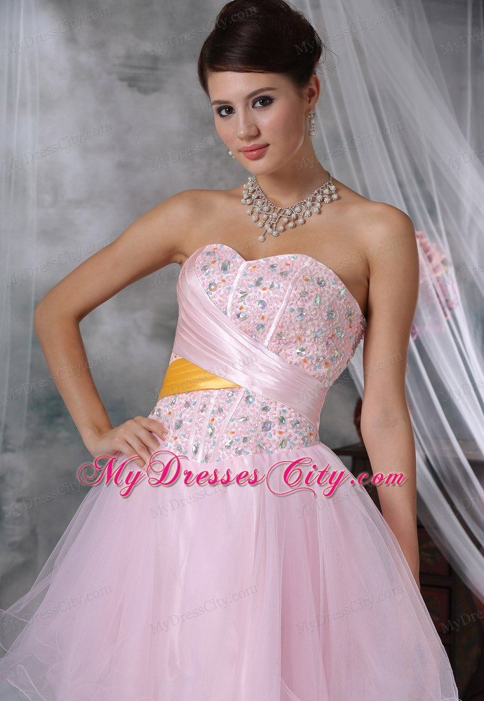 Beaded Decorate Bodice Baby Pink Short Prom Dress For 2013