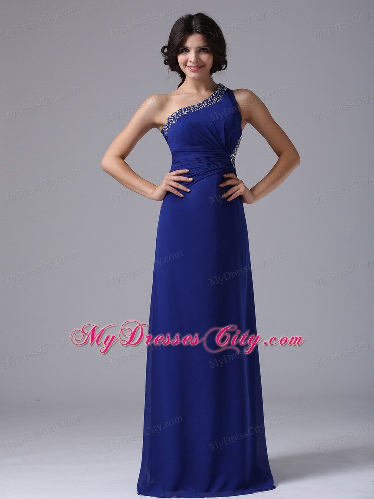 Peacock Blue One Shoulder Beading Prom Dress with Side Cut Out