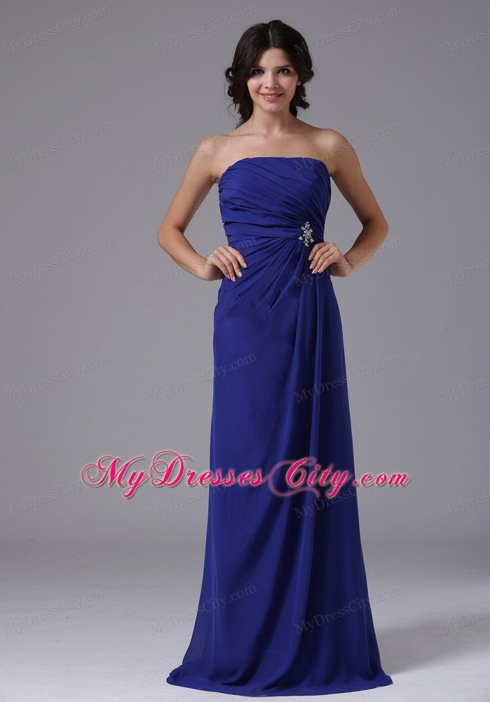 Strapless Peacock Blue For Prom Gown With Ruches Beading on Sale