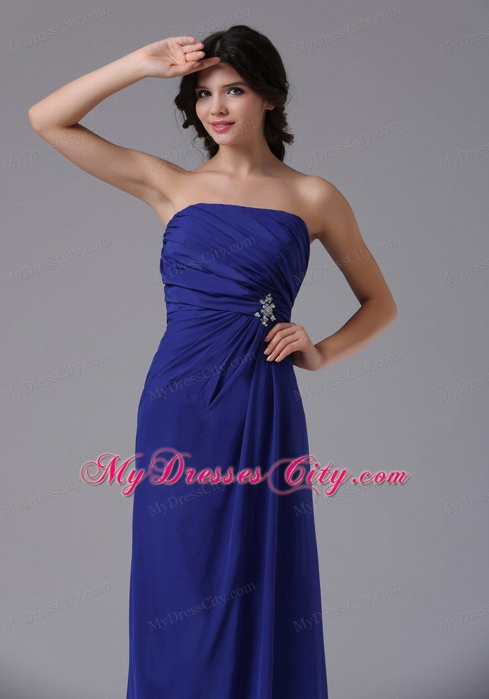 Strapless Peacock Blue For Prom Gown With Ruches Beading on Sale