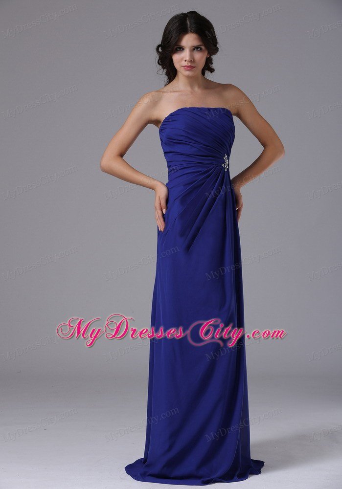 Strapless Peacock Blue For Prom Gown With Ruches Beading on Sale