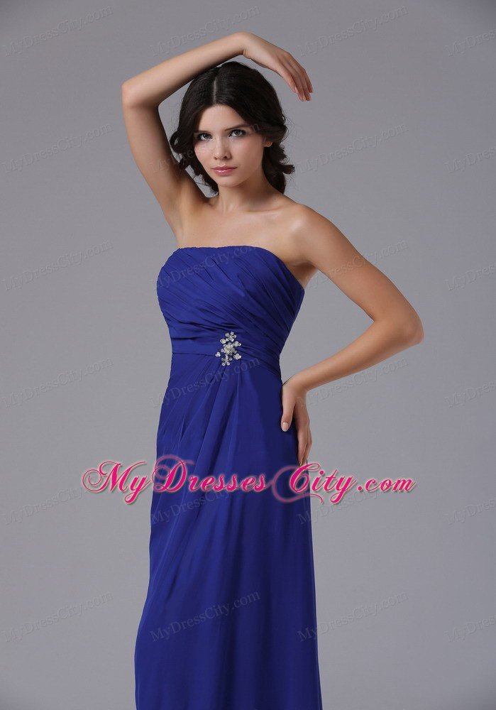 Strapless Peacock Blue For Prom Gown With Ruches Beading on Sale