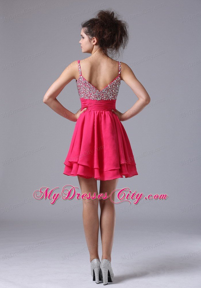 Straps Beaded Decorate Bust Short Junior Prom Dress with Chiffon