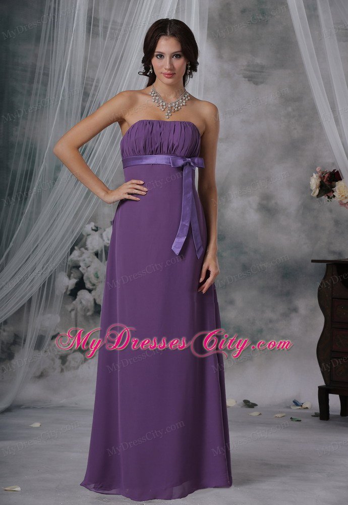 Ruched and Bowknot Decorate Bust Purple For 2013 Prom Dress