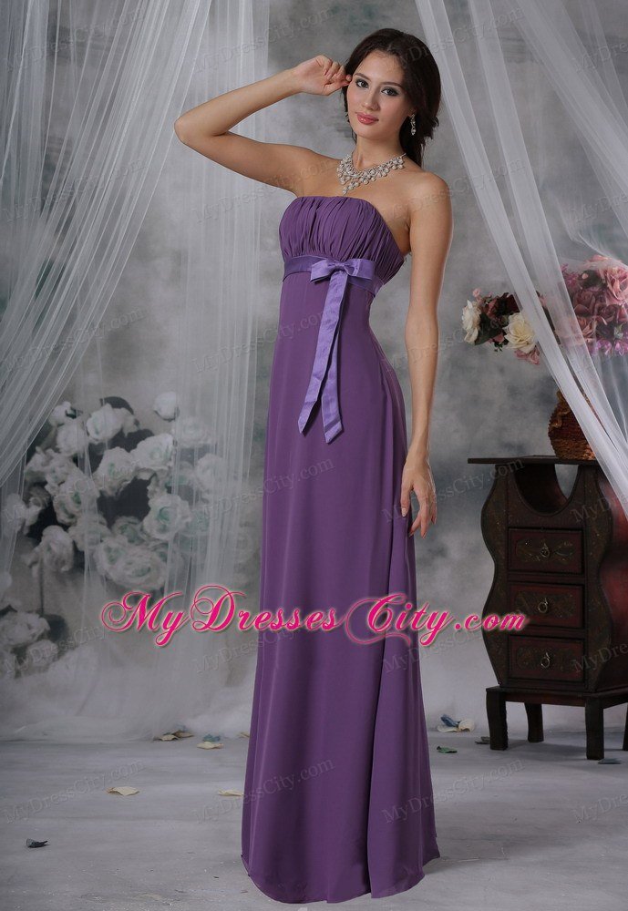 Ruched and Bowknot Decorate Bust Purple For 2013 Prom Dress