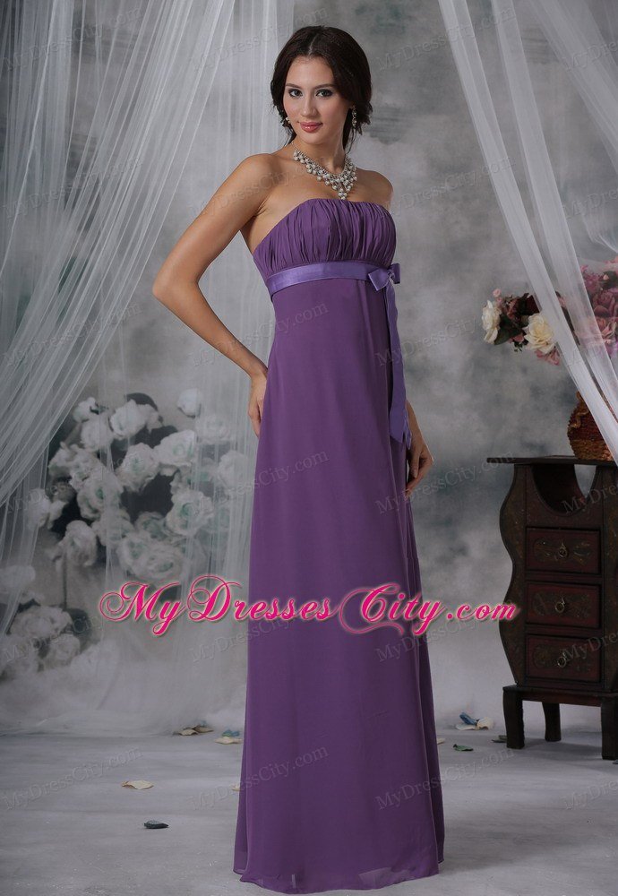 Ruched and Bowknot Decorate Bust Purple For 2013 Prom Dress