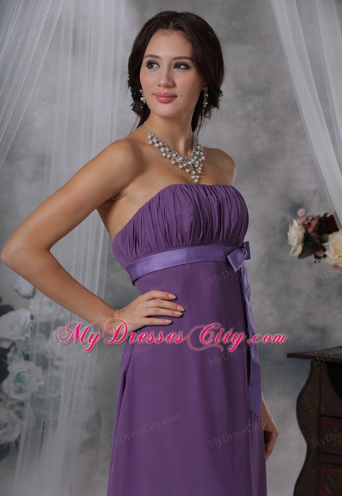 Ruched and Bowknot Decorate Bust Purple For 2013 Prom Dress