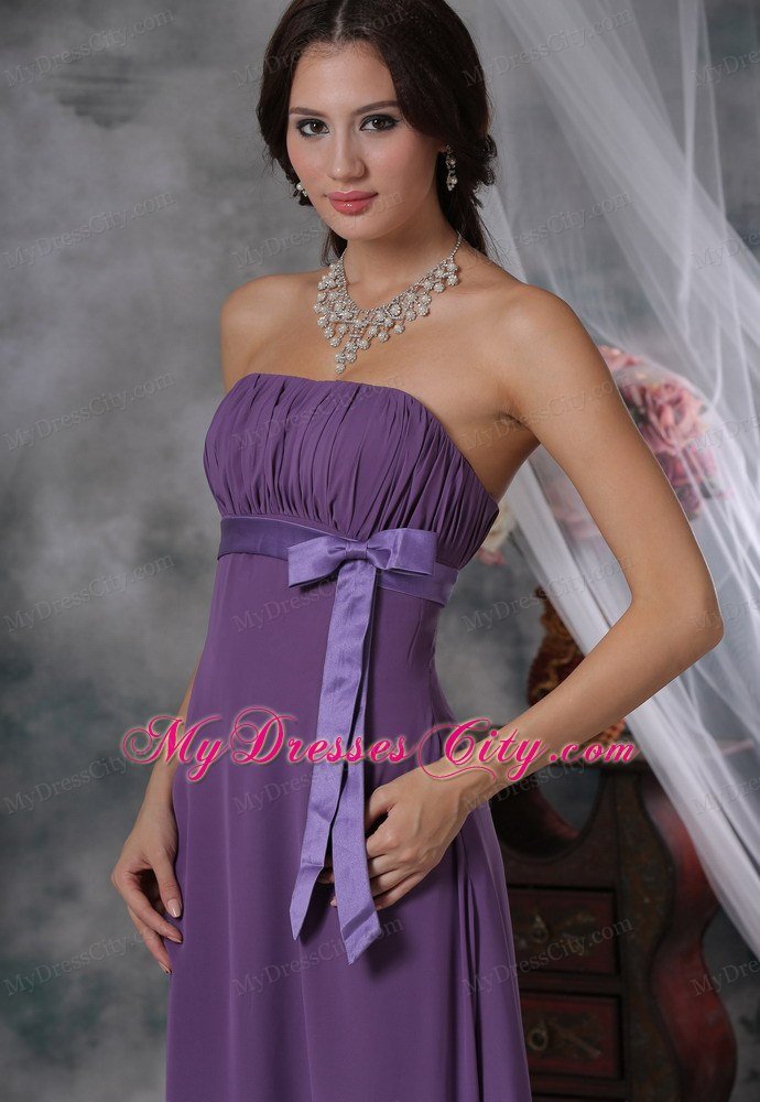 Ruched and Bowknot Decorate Bust Purple For 2013 Prom Dress