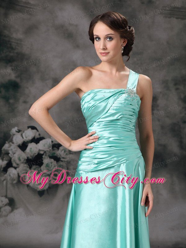 Cheap Apple Green One Shoulder Prom Dress with Ruches on Sale