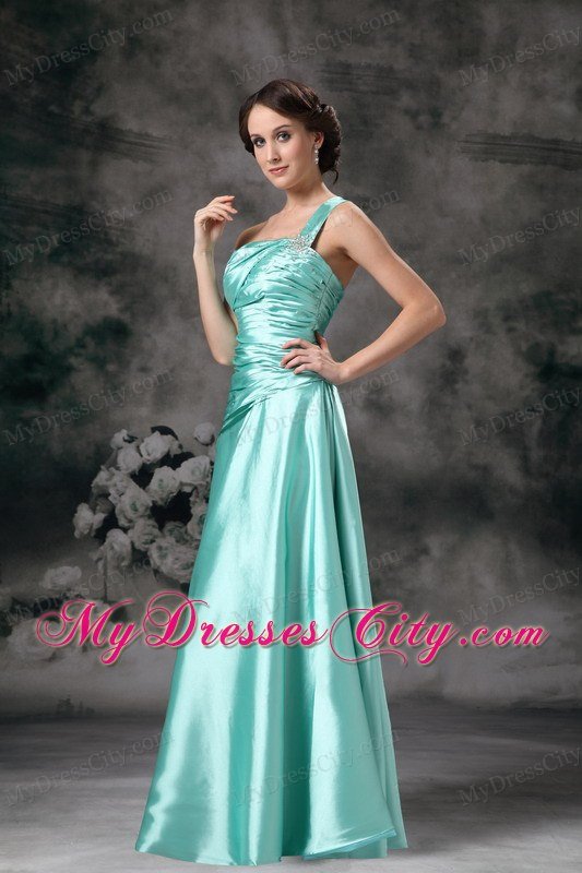 Cheap Apple Green One Shoulder Prom Dress with Ruches on Sale