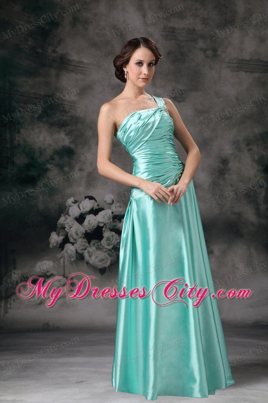 Cheap Apple Green One Shoulder Prom Dress with Ruches on Sale