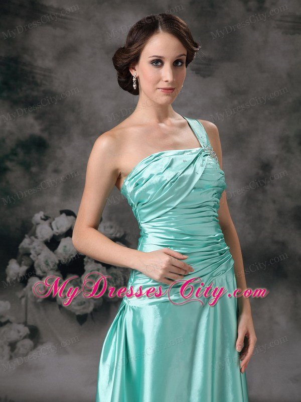 Cheap Apple Green One Shoulder Prom Dress with Ruches on Sale