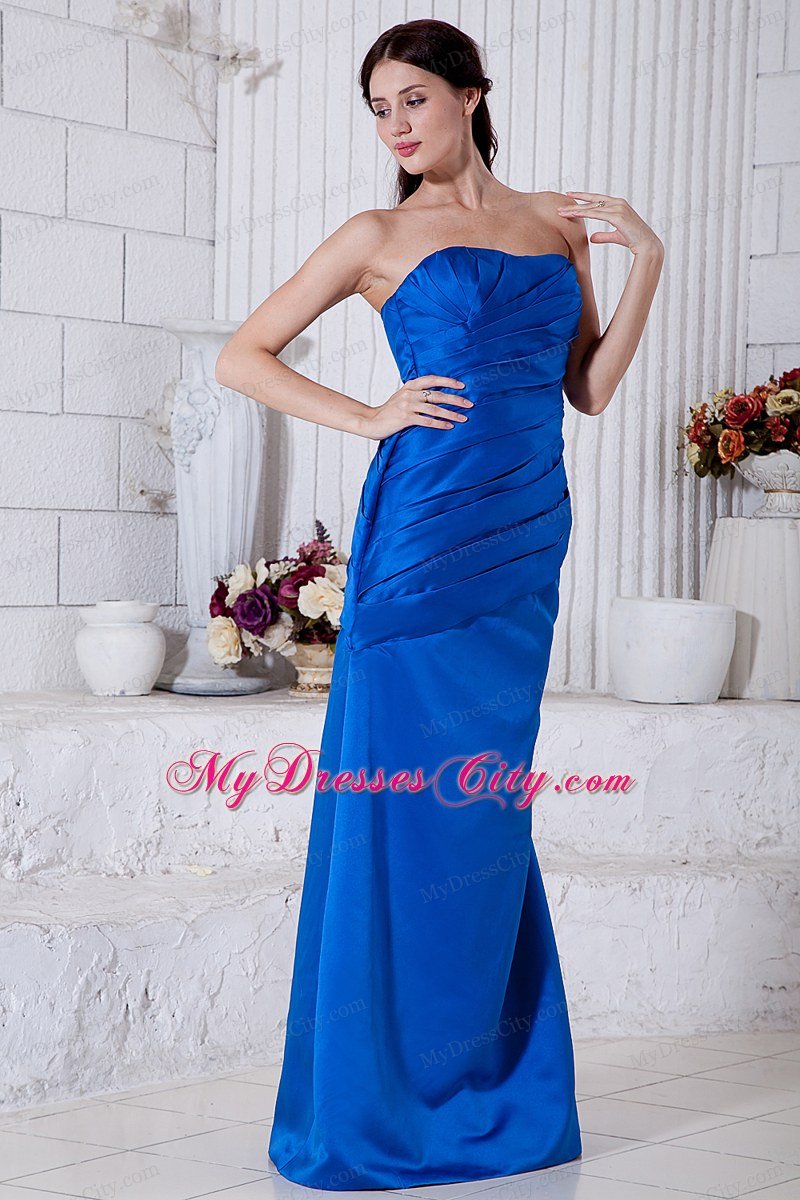 Royal Blue Column Strapless Ruches Prom Dress with Lac-up 2013