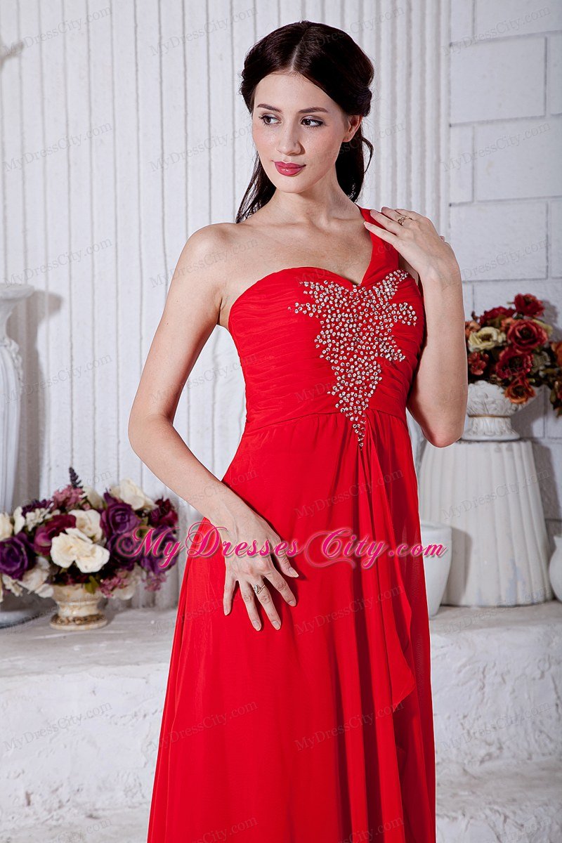 Red Empire One Shoulder Chiffon Prom Dress with Appliques