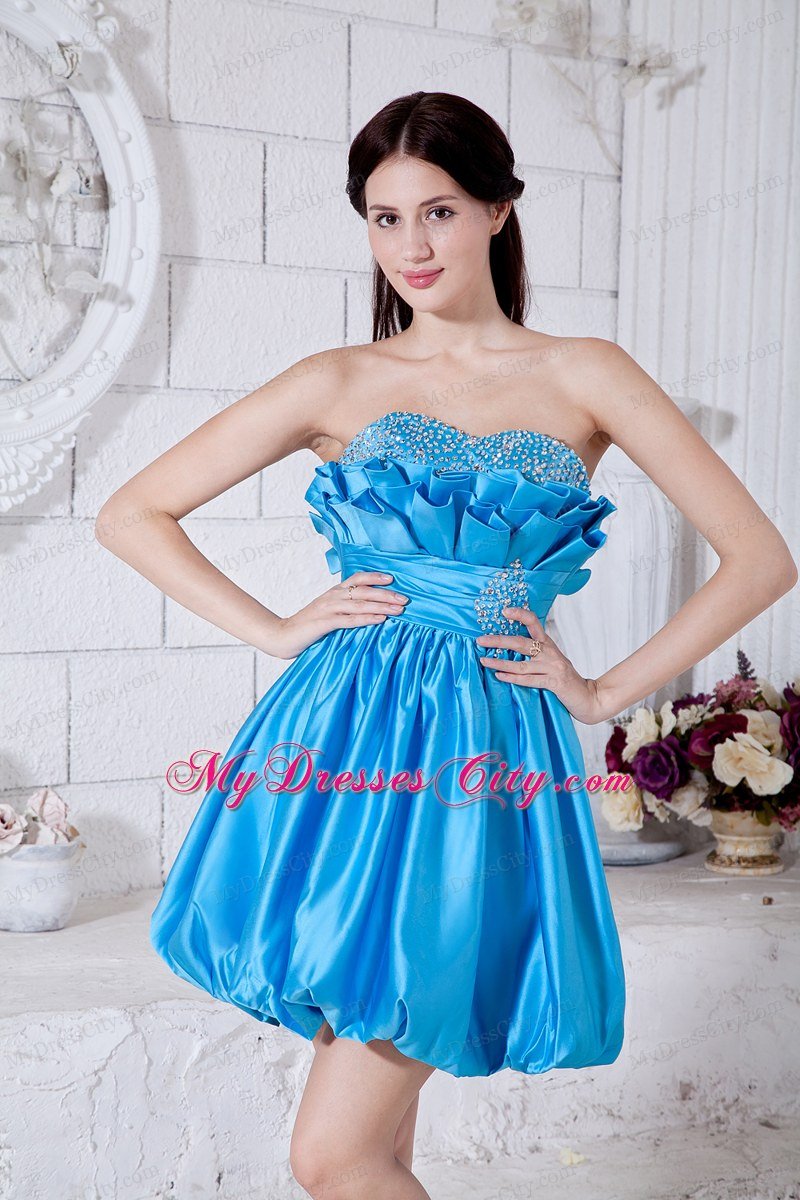 Teal A-line Strapless Taffeta Short Prom Dress with Lace-up