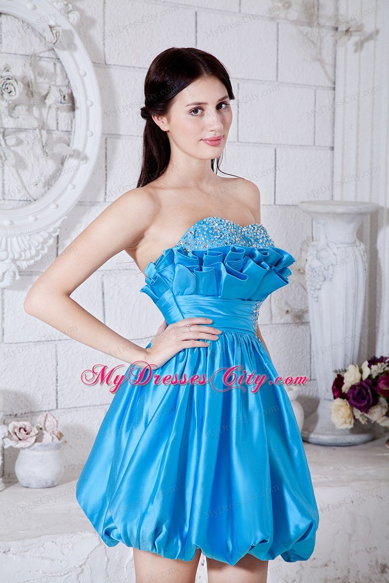 Teal A-line Strapless Taffeta Short Prom Dress with Lace-up