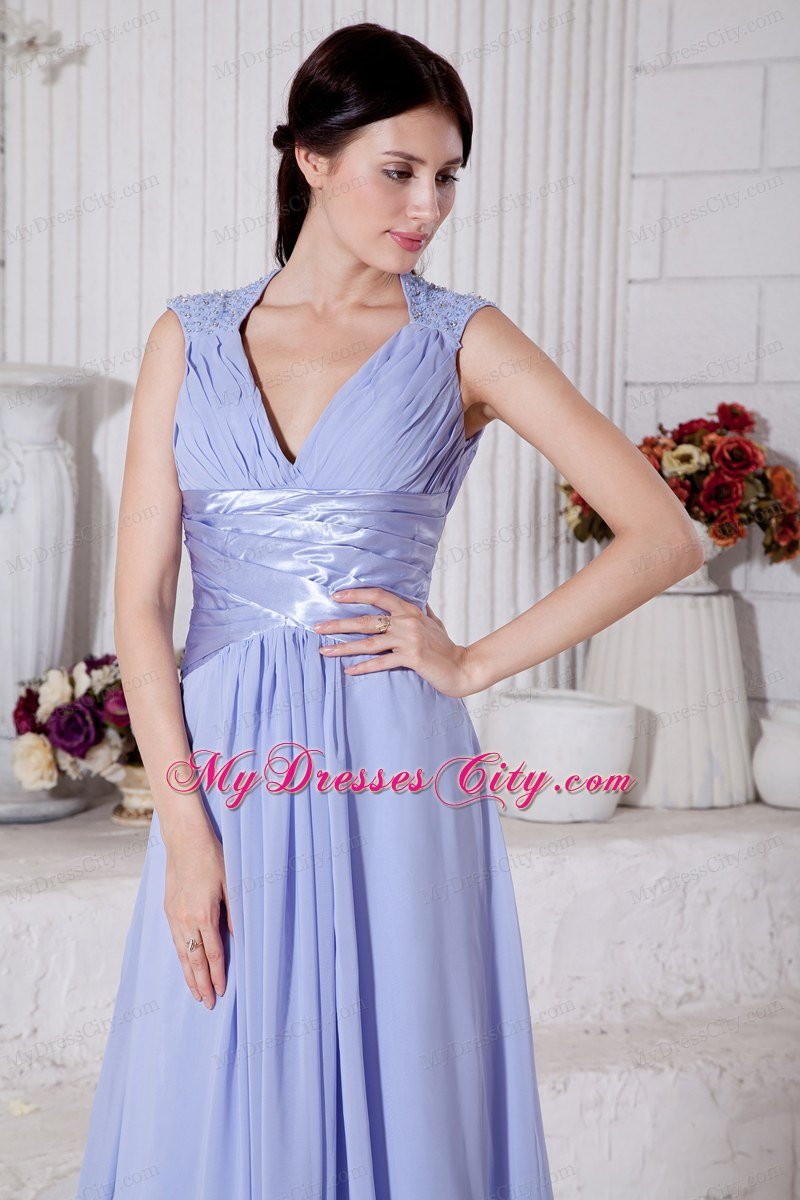 Lilac V-neck Ruches Court Train Prom Dress for Cheap 2013