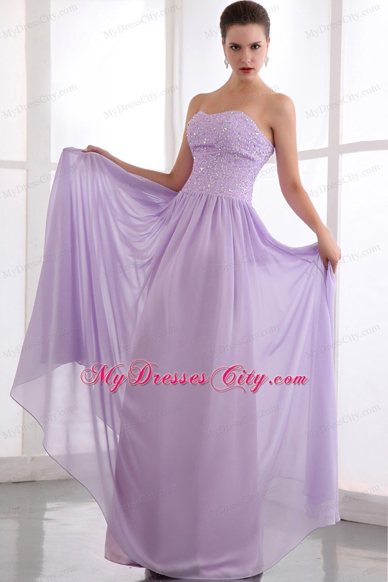 Strapless Chiffon Beading Lavender Prom Dress for Women 2013