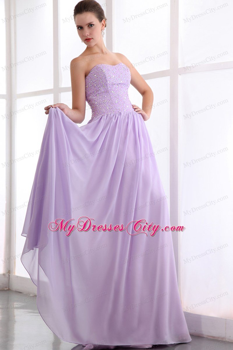 Strapless Chiffon Beading Lavender Prom Dress for Women 2013