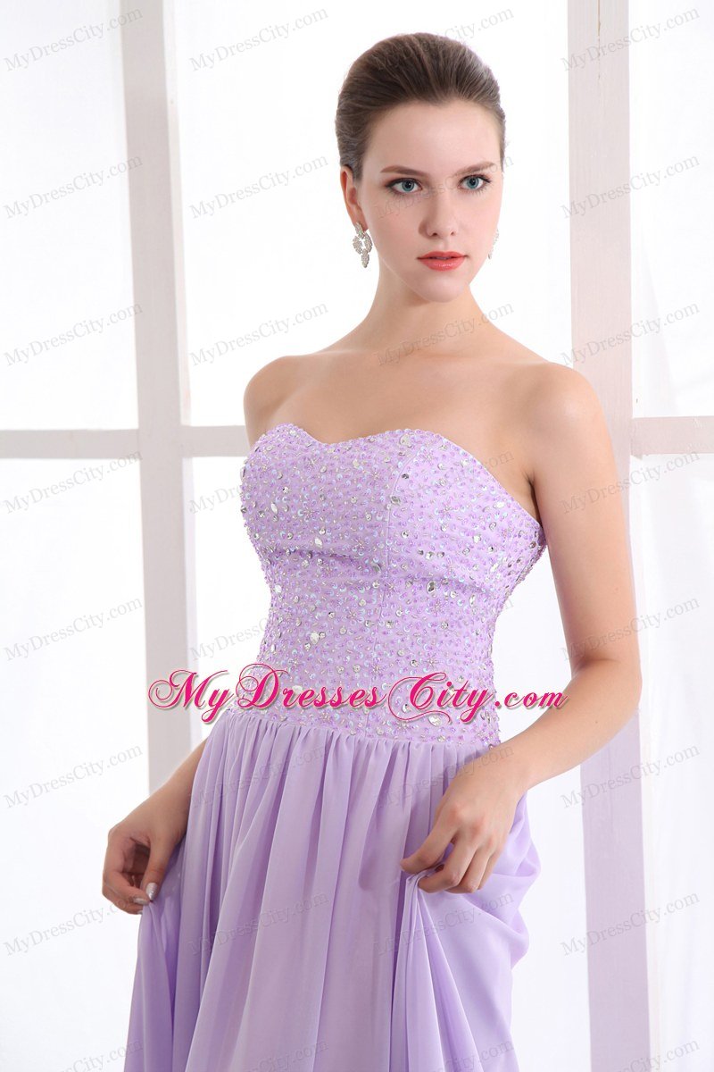 Strapless Chiffon Beading Lavender Prom Dress for Women 2013