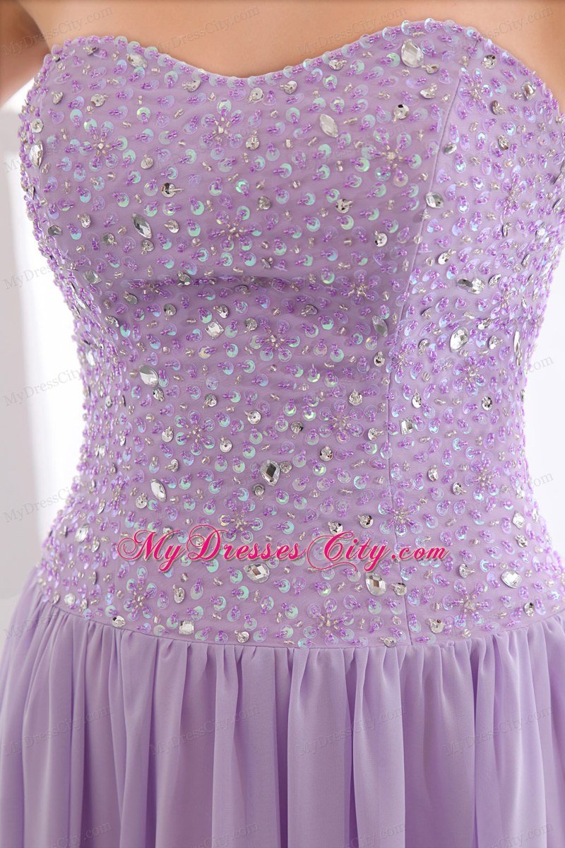 Strapless Chiffon Beading Lavender Prom Dress for Women 2013