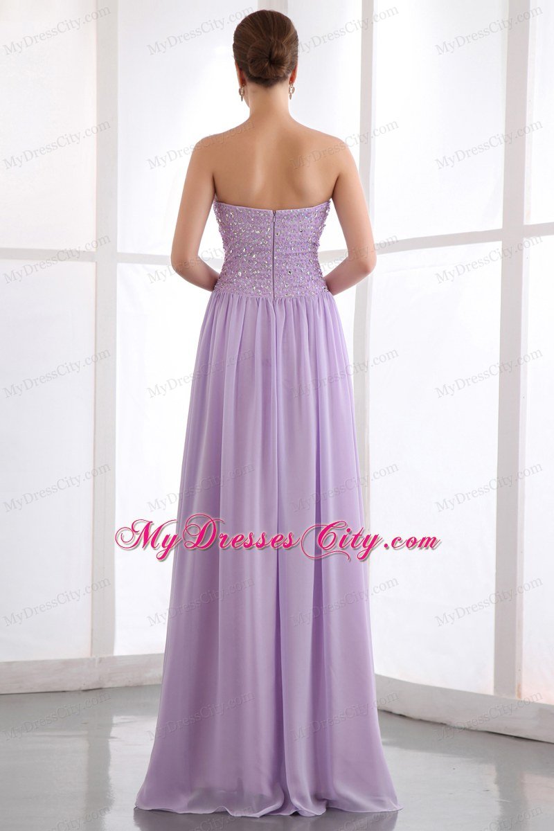 Strapless Chiffon Beading Lavender Prom Dress for Women 2013