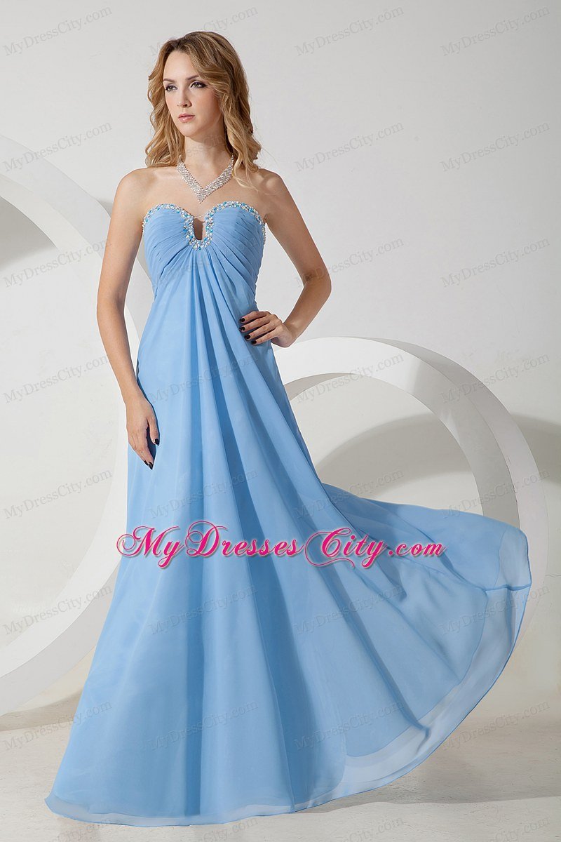 Empire Chiffon Sweetheart Beading Baby Blue Prom Dresses