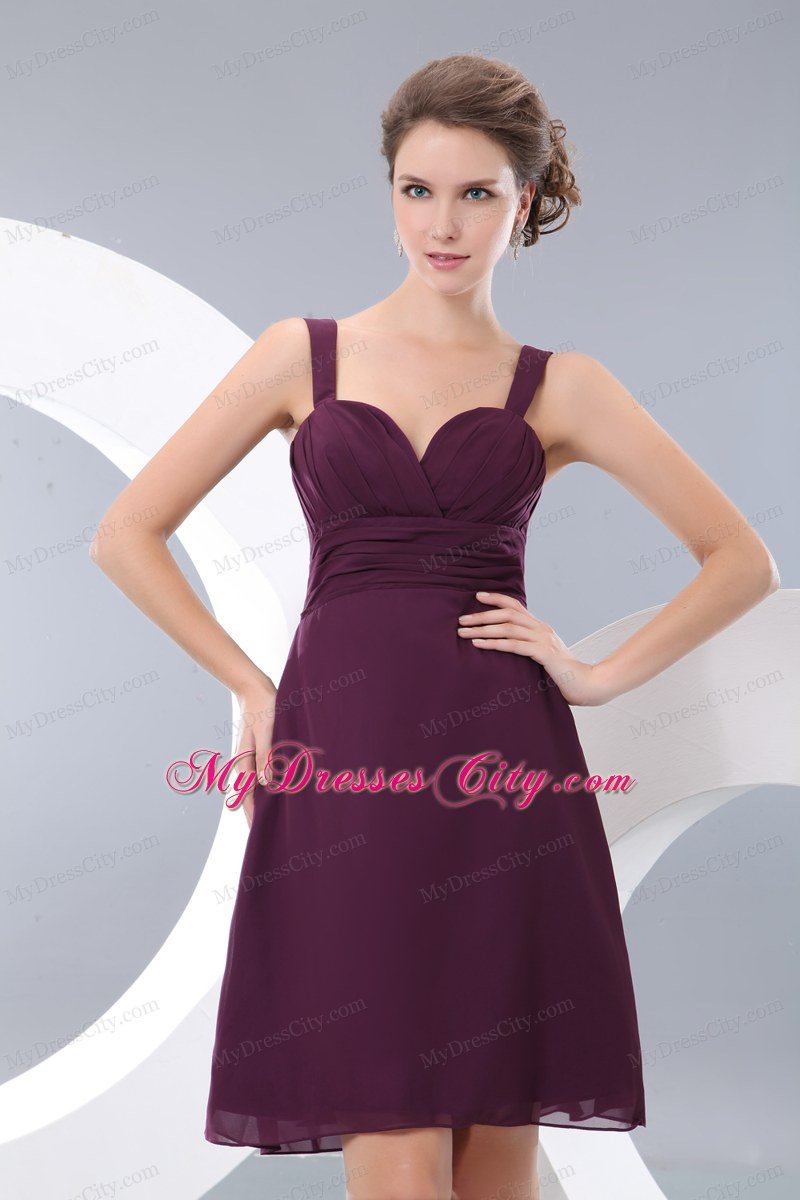 A-line Straps Knee-length Chiffon Ruched Prom Dress for Girls