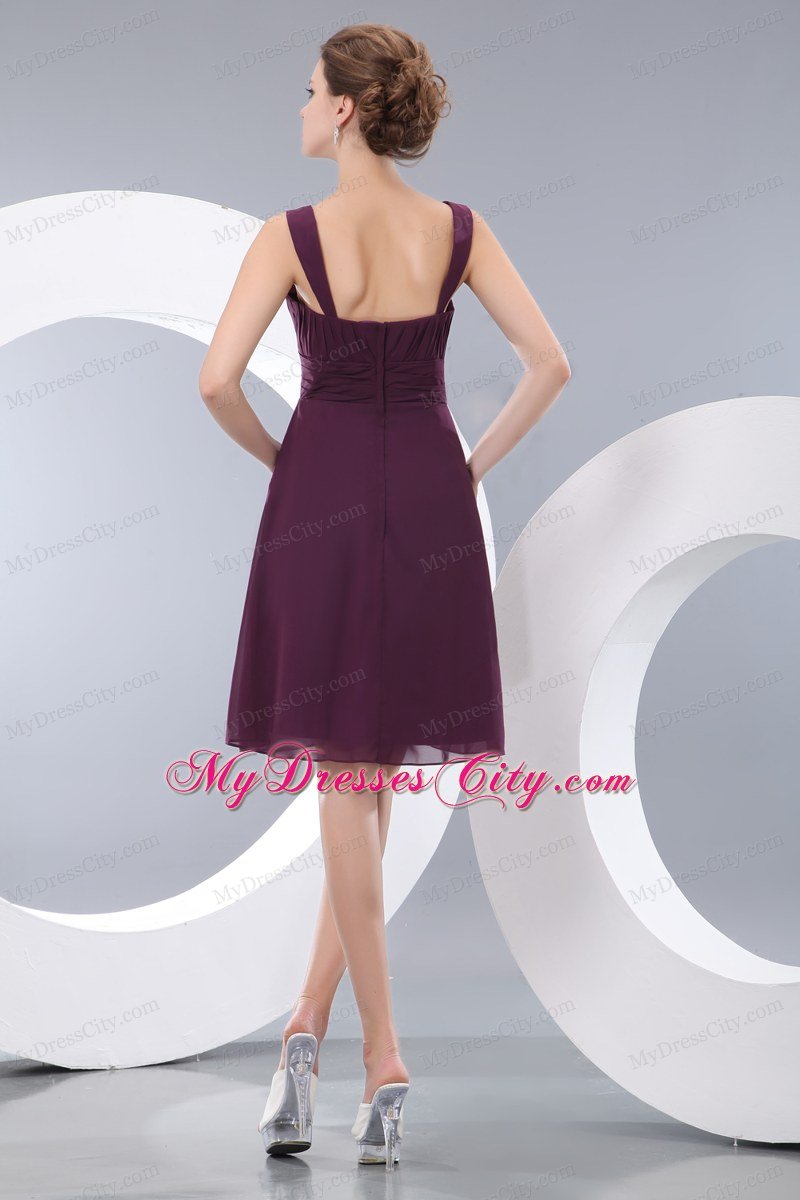 A-line Straps Knee-length Chiffon Ruched Prom Dress for Girls