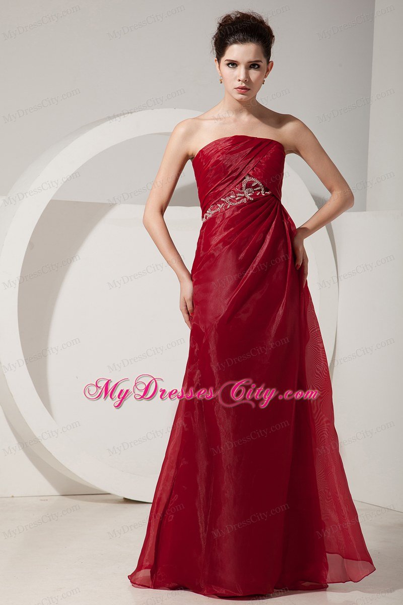 Organza Strapless Beading Wine Red Prom Dresses with Jacket