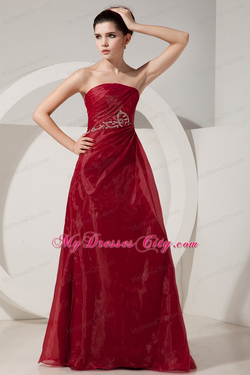 Organza Strapless Beading Wine Red Prom Dresses with Jacket