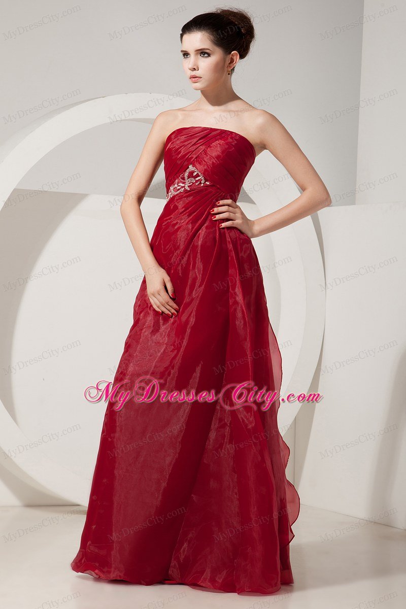 Organza Strapless Beading Wine Red Prom Dresses with Jacket