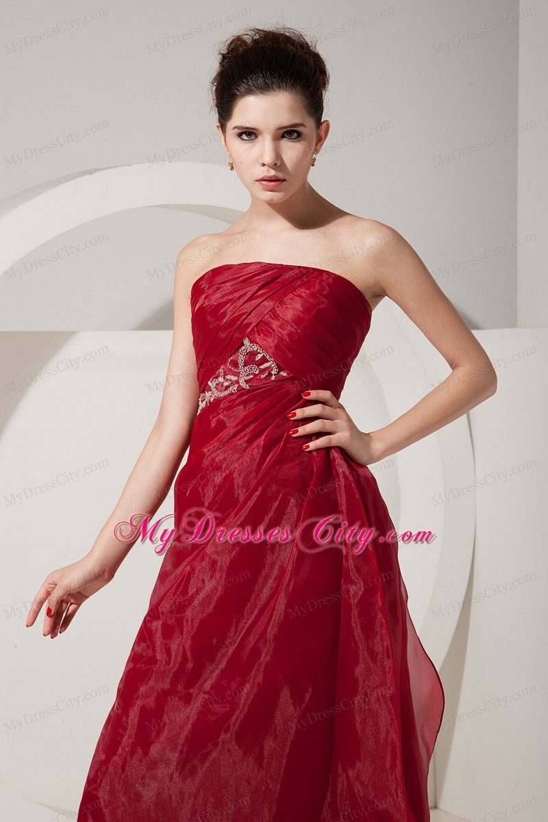 Organza Strapless Beading Wine Red Prom Dresses with Jacket