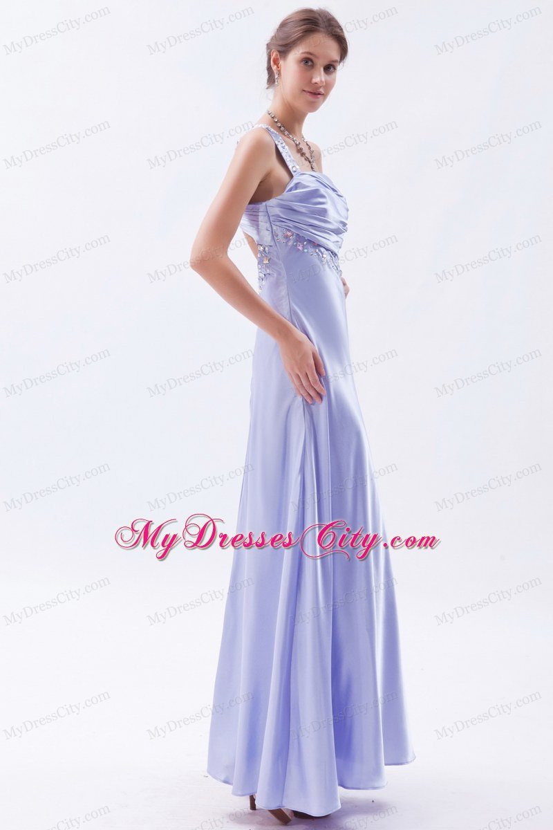 Rhinestone One Shoulder Ruched Lilac Prom Dress with Cutouts