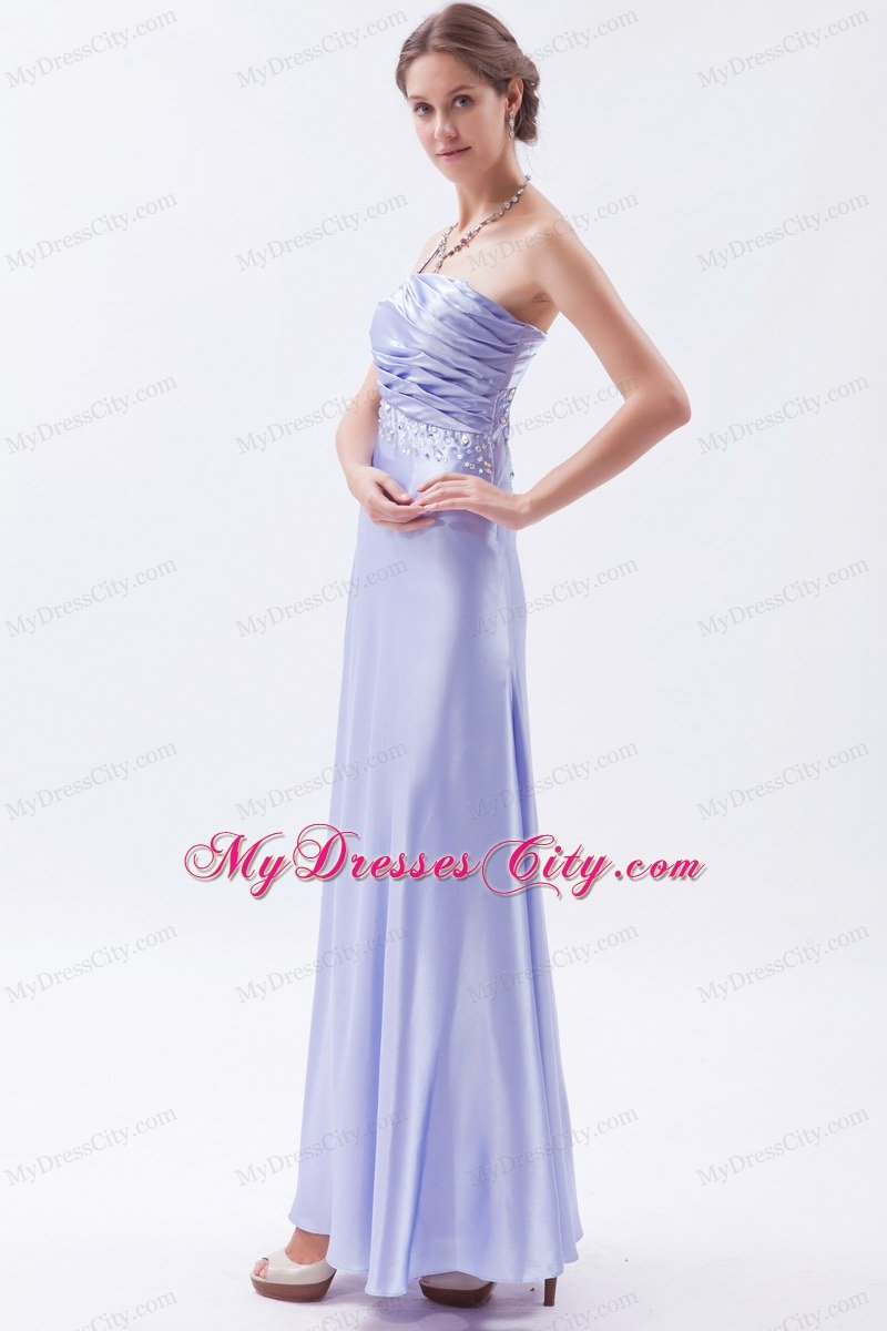 Rhinestone One Shoulder Ruched Lilac Prom Dress with Cutouts