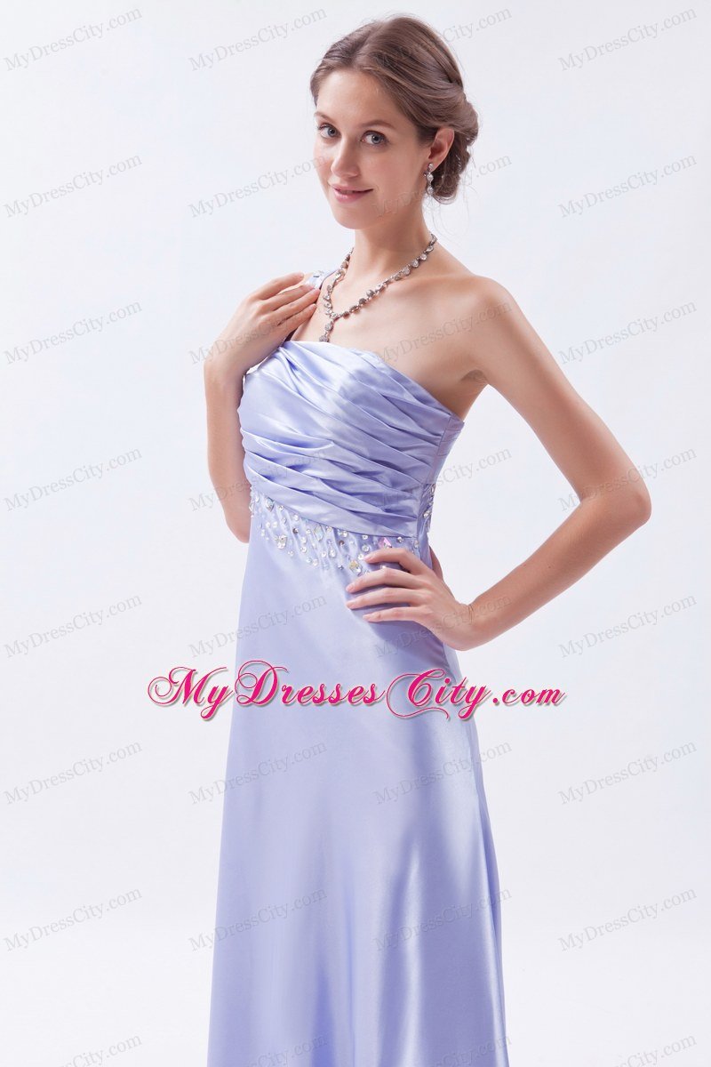 Rhinestone One Shoulder Ruched Lilac Prom Dress with Cutouts