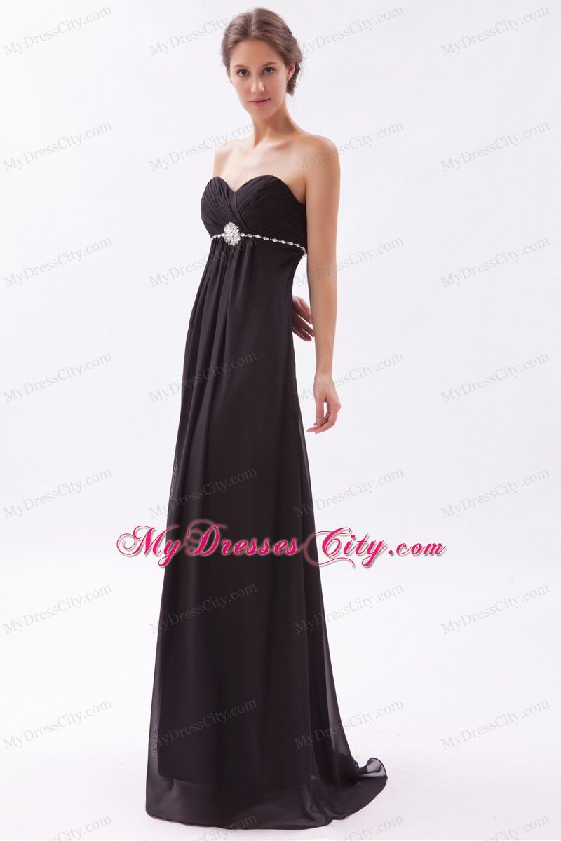 Chiffon Empire Sweetheart Brush Train Black Prom Dress with Beading