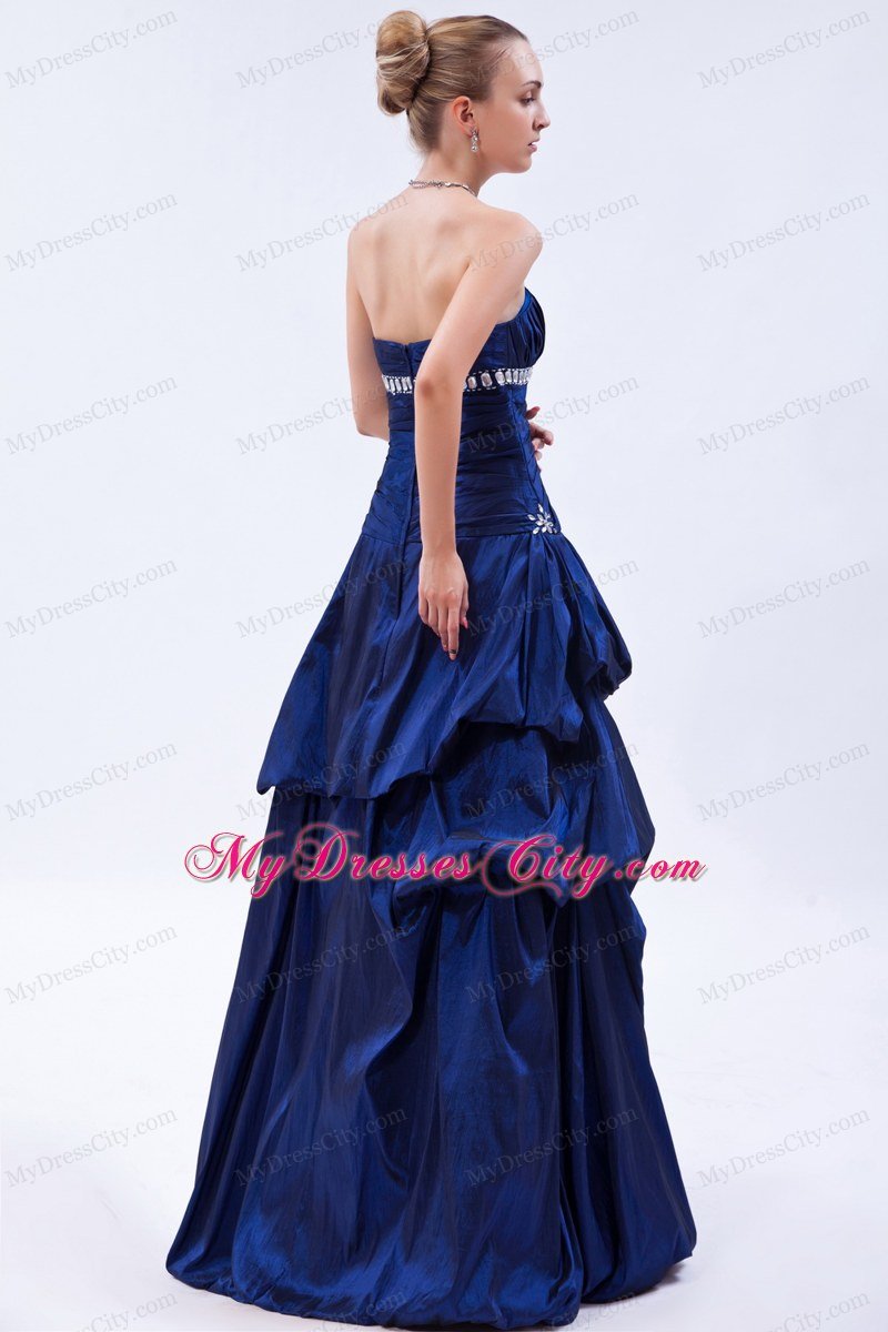 Royal Blue Taffeta Beading A-line Strapless Ruched Prom Gown Dress