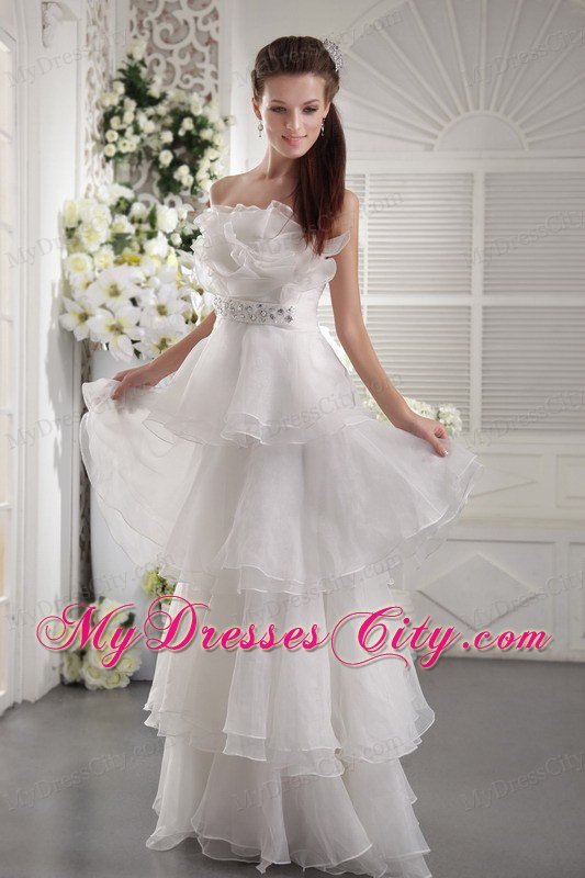 Ruffles Layers Strapless Organza Beading and Ruches White Prom Dress