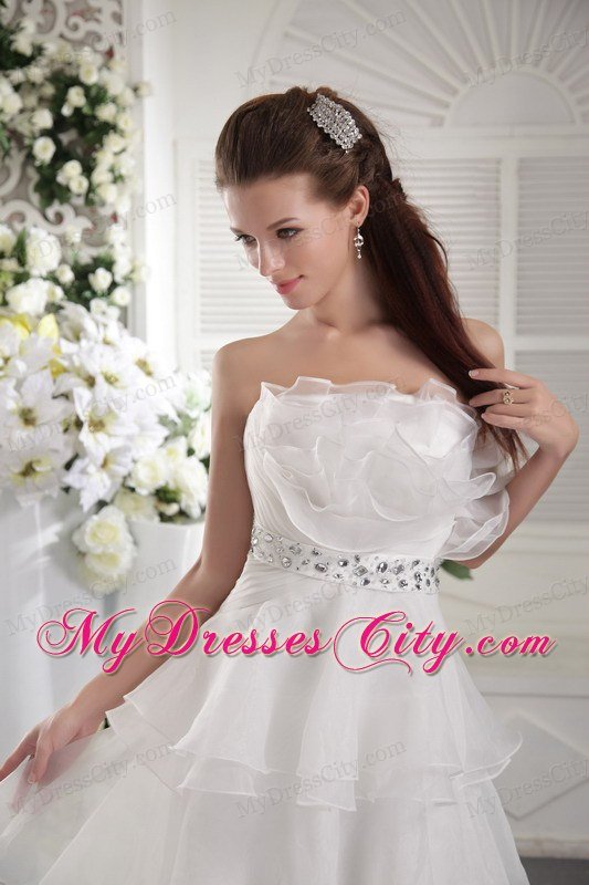 Ruffles Layers Strapless Organza Beading and Ruches White Prom Dress