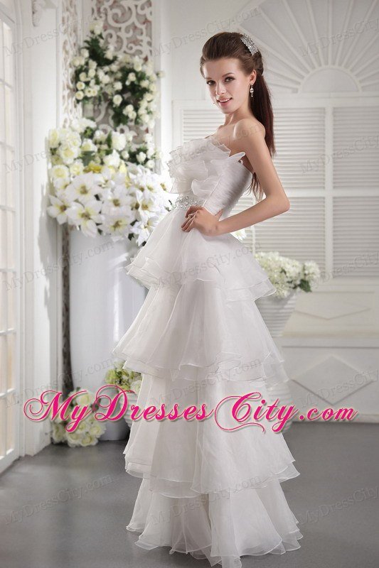 Ruffles Layers Strapless Organza Beading and Ruches White Prom Dress