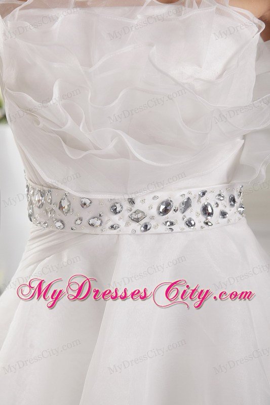 Ruffles Layers Strapless Organza Beading and Ruches White Prom Dress