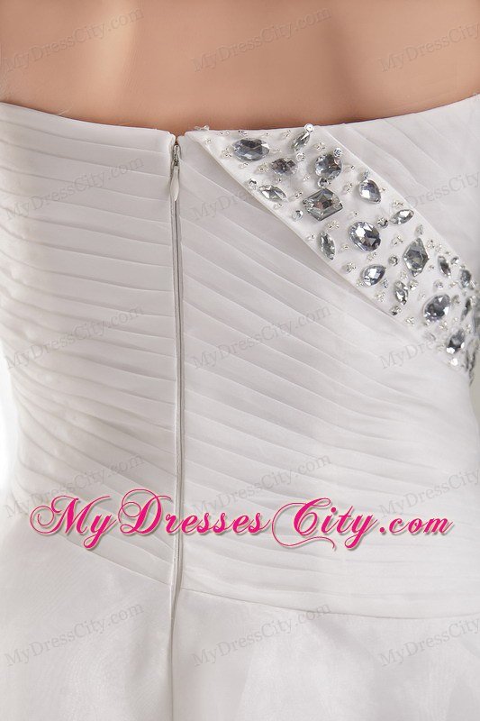 Ruffles Layers Strapless Organza Beading and Ruches White Prom Dress