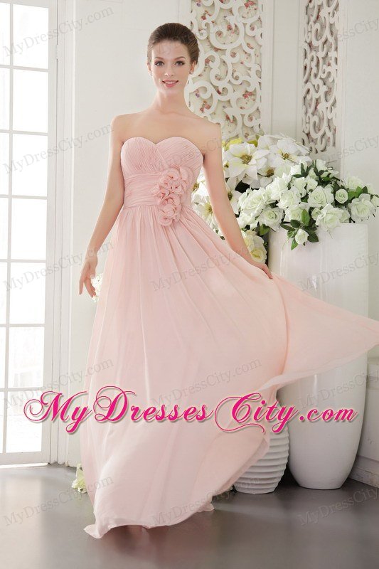 Handmade Flower Empire Sweetheart Chiffon 2013 Pink Prom Gown