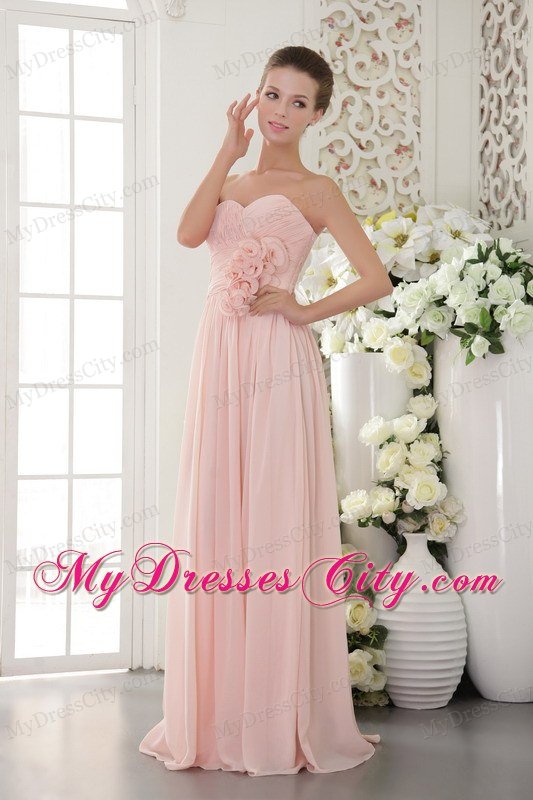 Handmade Flower Empire Sweetheart Chiffon 2013 Pink Prom Gown