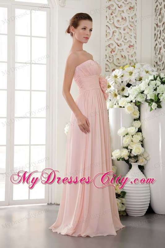 Handmade Flower Empire Sweetheart Chiffon 2013 Pink Prom Gown