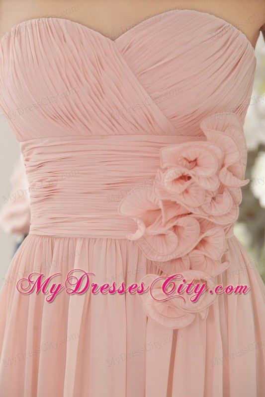 Handmade Flower Empire Sweetheart Chiffon 2013 Pink Prom Gown