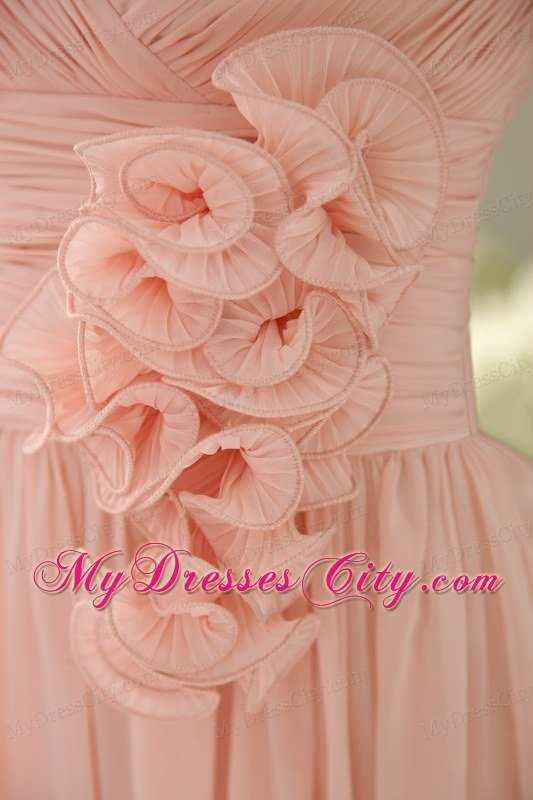 Handmade Flower Empire Sweetheart Chiffon 2013 Pink Prom Gown